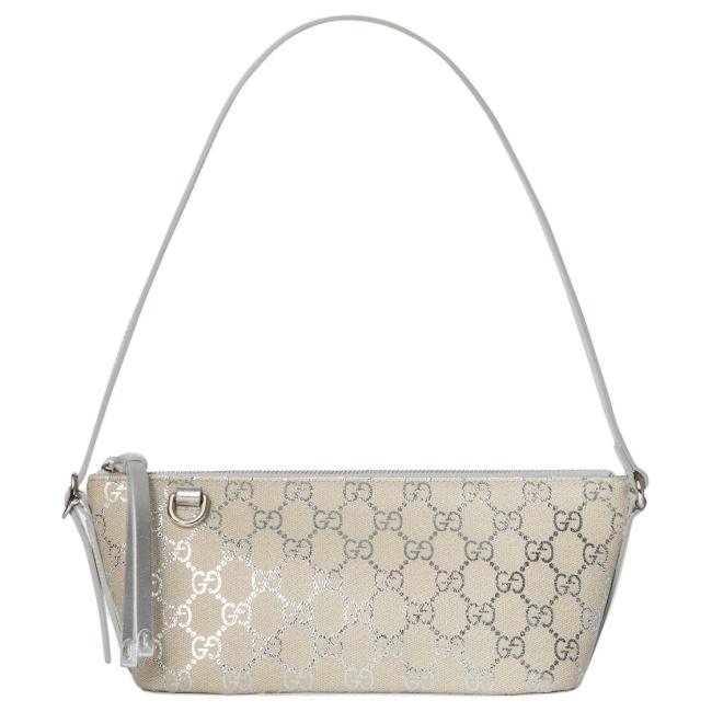 GUCCI GG Emblem GG Coated Fabric Shoulder Bag Small Women's Light Beige & Metal Silver 847281-FAFEL-8741 L22*W9*H10.5cm (27cm)