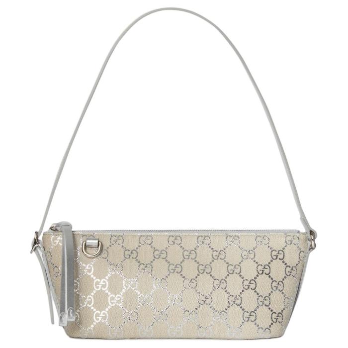 GUCCI GG Emblem GG Coated Fabric Shoulder Bag Small Women's Light Beige & Metal Silver 847281-FAFEL-8741 L22*W9*H10.5cm (27cm)