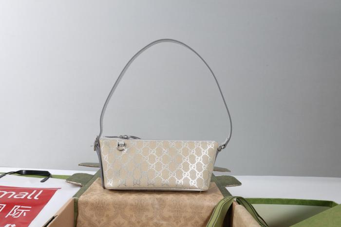 GUCCI GG Emblem GG Coated Fabric Shoulder Bag Small Women's Light Beige & Metal Silver 847281-FAFEL-8741 L22*W9*H10.5cm (27cm)
