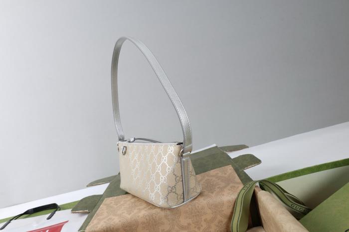 GUCCI GG Emblem GG Coated Fabric Shoulder Bag Small Women's Light Beige & Metal Silver 847281-FAFEL-8741 L22*W9*H10.5cm (27cm)