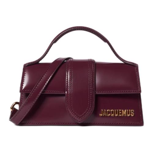 Jacquemus Bambino Mini Calfskin Handbag with Flap and Metal Logo – Women's – Burgundy BAW00006AC18A01490 L17.5*H8.9cm 
