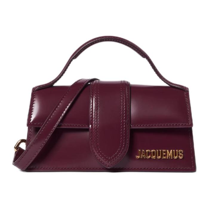 Jacquemus Bambino Mini Calfskin Handbag with Flap and Metal Logo – Women's – Burgundy BAW00006AC18A01490 L17.5*H8.9cm 