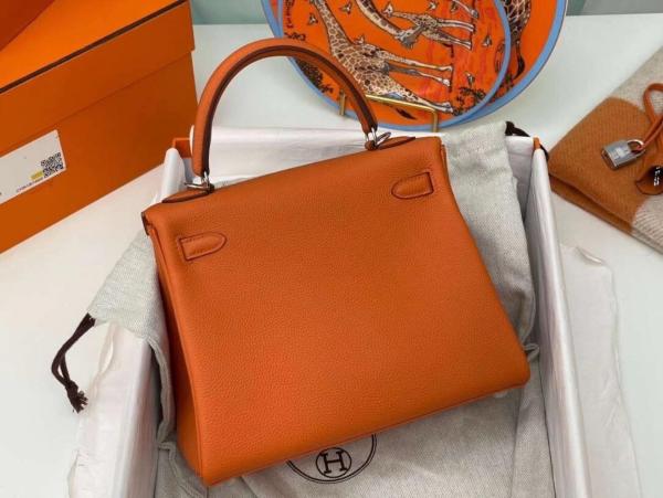 HERMES Kelly Togo Calfskin Kelly Bag, One Shoulder Handbag 25 Women's 18 Orange Hermes Orange L25cm W7cm H17cm 