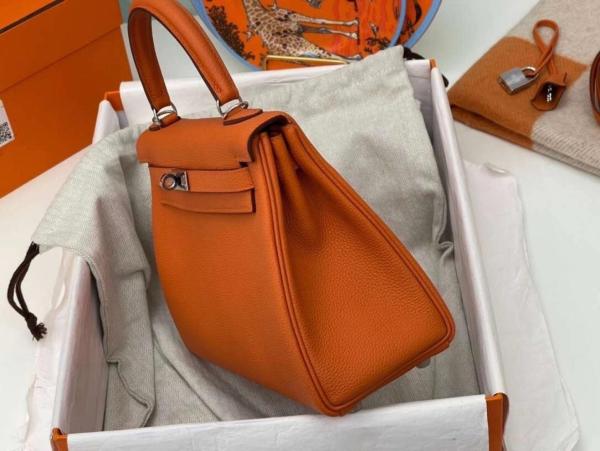 HERMES Kelly Togo Calfskin Kelly Bag, One Shoulder Handbag 25 Women's 18 Orange Hermes Orange L25cm W7cm H17cm 