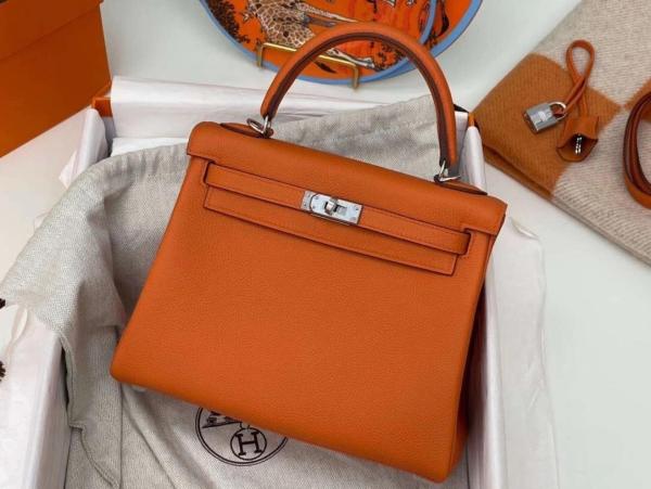 HERMES Kelly Togo Calfskin Kelly Bag, One Shoulder Handbag 25 Women's 18 Orange Hermes Orange L25cm W7cm H17cm 