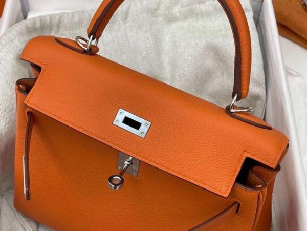 HERMES Kelly Togo Calfskin Kelly Bag, One Shoulder Handbag 25 Women's 18 Orange Hermes Orange L25cm W7cm H17cm 