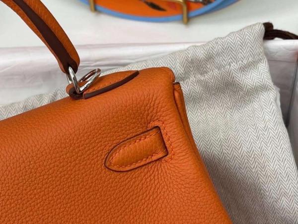 HERMES Kelly Togo Calfskin Kelly Bag, One Shoulder Handbag 25 Women's 18 Orange Hermes Orange L25cm W7cm H17cm 