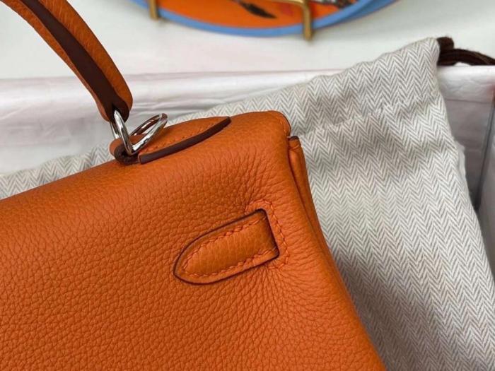 HERMES Kelly Togo Calfskin Kelly Bag, One Shoulder Handbag 25 Women's 18 Orange Hermes Orange L25cm W7cm H17cm 