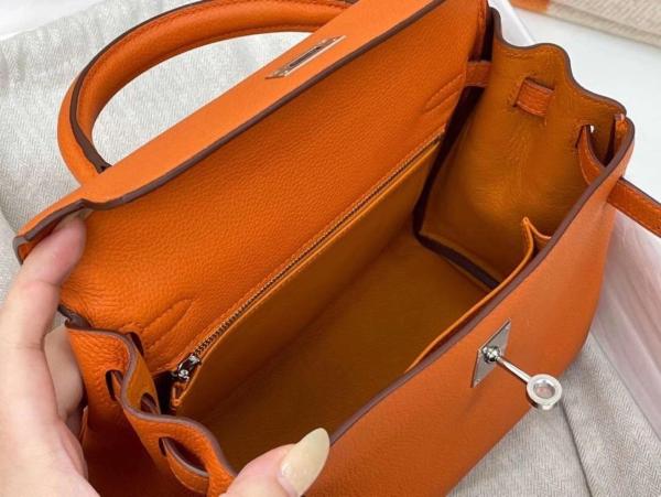 HERMES Kelly Togo Calfskin Kelly Bag, One Shoulder Handbag 25 Women's 18 Orange Hermes Orange L25cm W7cm H17cm 