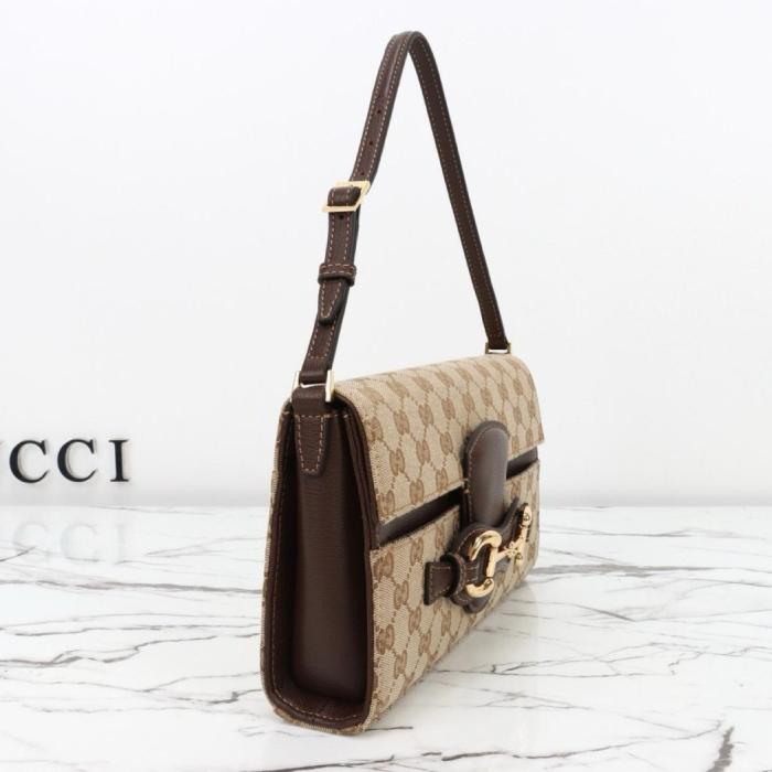 GUCCI Horsebit Canvas Shoulder Bags Medium Women's Brown A0020Y-FAFY1-9651 L26cm W4.5cm H14.5cm