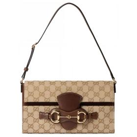 GUCCI Horsebit Canvas Shoulder Bags Medium Women's Brown A0020Y-FAFY1-9651 L26cm W4.5cm H14.5cm
