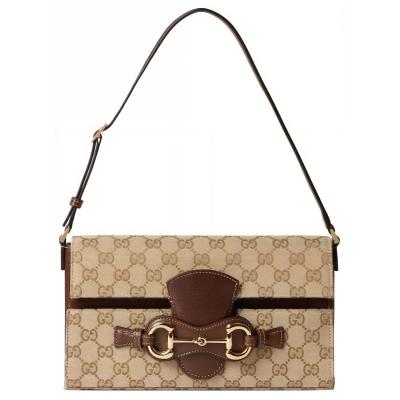GUCCI Horsebit Canvas Shoulder Bags Medium Women's Brown A0020Y-FAFY1-9651 L26cm W4.5cm H14.5cm