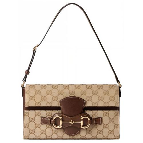 GUCCI Horsebit Canvas Shoulder Bags Medium Women's Brown A0020Y-FAFY1-9651 L26cm W4.5cm H14.5cm