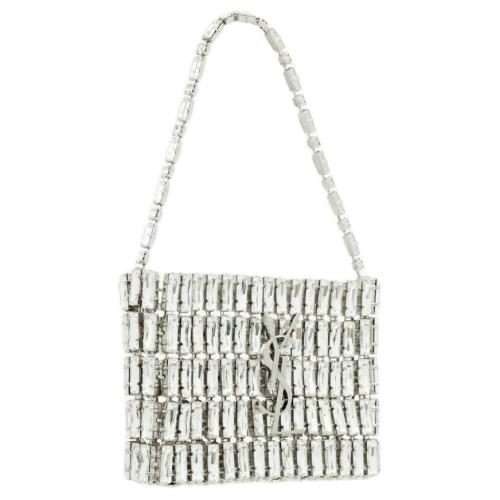 SAINT LAURENT Magnetic Closure Rhinestone Evening Bag Handbag Mini Women's Silver 788380-JBO7N-8926 L11.5*W2.5*H8.5 cm