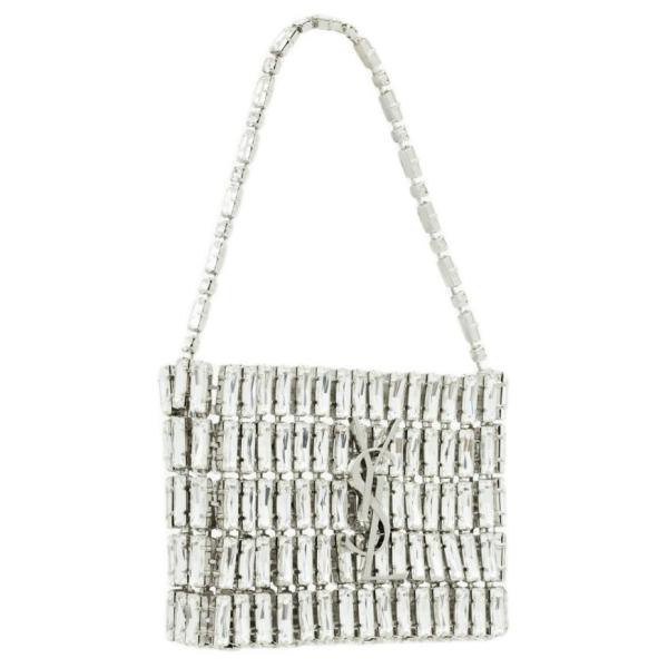 SAINT LAURENT Magnetic Closure Rhinestone Evening Bag Handbag Mini Women's Silver 788380-JBO7N-8926 L11.5*W2.5*H8.5 cm