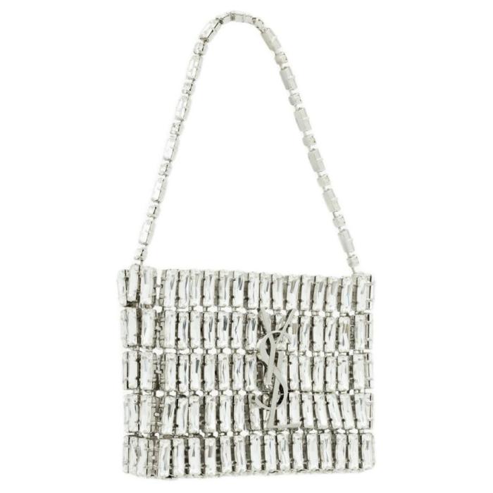 SAINT LAURENT Magnetic Closure Rhinestone Evening Bag Handbag Mini Women's Silver 788380-JBO7N-8926 L11.5*W2.5*H8.5 cm