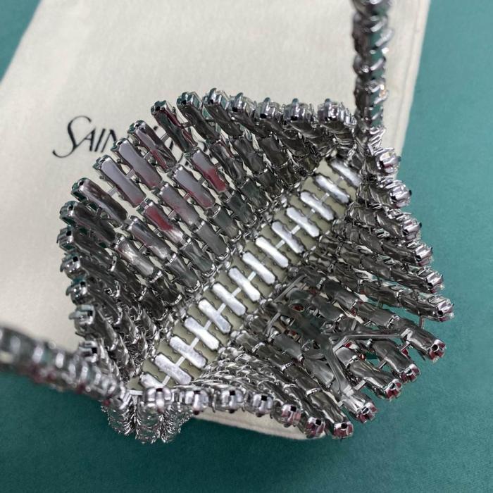 SAINT LAURENT Magnetic Closure Rhinestone Evening Bag Handbag Mini Women's Silver 788380-JBO7N-8926 L11.5*W2.5*H8.5 cm