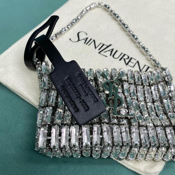 SAINT LAURENT Magnetic Closure Rhinestone Evening Bag Handbag Mini Women's Silver 788380-JBO7N-8926 L11.5*W2.5*H8.5 cm