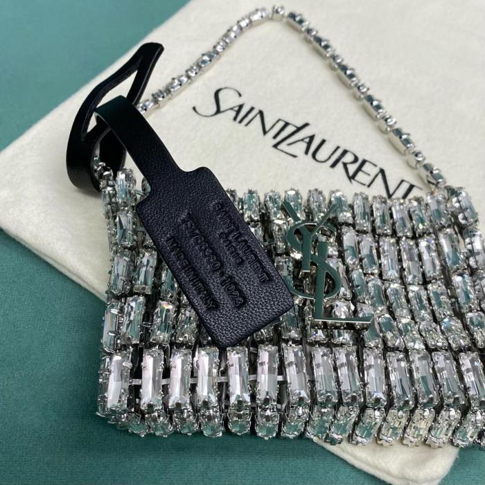 SAINT LAURENT Magnetic Closure Rhinestone Evening Bag Handbag Mini Women's Silver 788380-JBO7N-8926 L11.5*W2.5*H8.5 cm