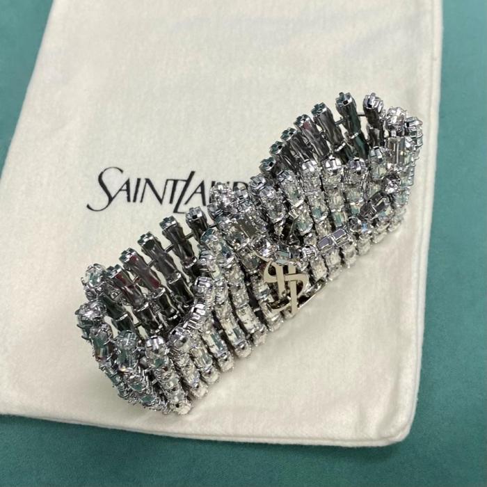 SAINT LAURENT Magnetic Closure Rhinestone Evening Bag Handbag Mini Women's Silver 788380-JBO7N-8926 L11.5*W2.5*H8.5 cm