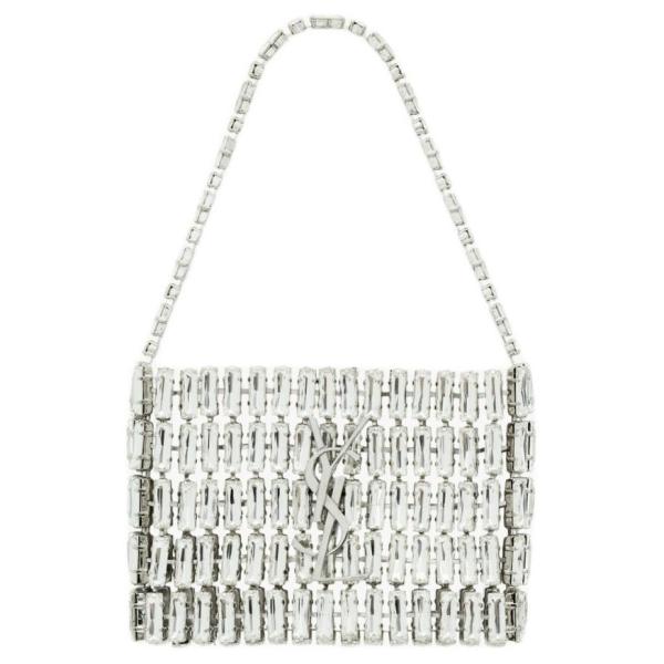 SAINT LAURENT Magnetic Closure Rhinestone Evening Bag Handbag Mini Women's Silver 788380-JBO7N-8926 L11.5*W2.5*H8.5 cm