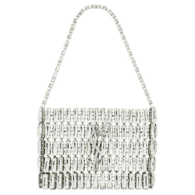 SAINT LAURENT Magnetic Closure Rhinestone Evening Bag Handbag Mini Women's Silver 788380-JBO7N-8926 L11.5*W2.5*H8.5 cm