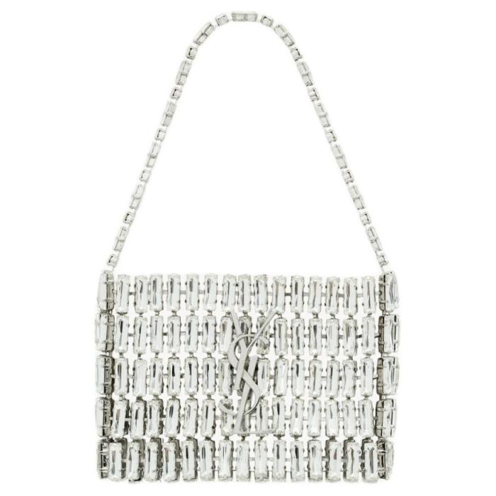 SAINT LAURENT Magnetic Closure Rhinestone Evening Bag Handbag Mini Women's Silver 788380-JBO7N-8926 L11.5*W2.5*H8.5 cm