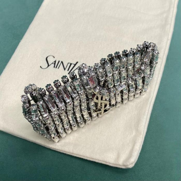 SAINT LAURENT Magnetic Closure Rhinestone Evening Bag Handbag Mini Women's Silver 788380-JBO7N-8926 L11.5*W2.5*H8.5 cm
