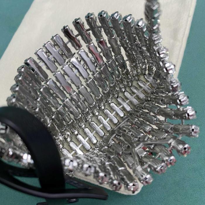 SAINT LAURENT Magnetic Closure Rhinestone Evening Bag Handbag Mini Women's Silver 788380-JBO7N-8926 L11.5*W2.5*H8.5 cm