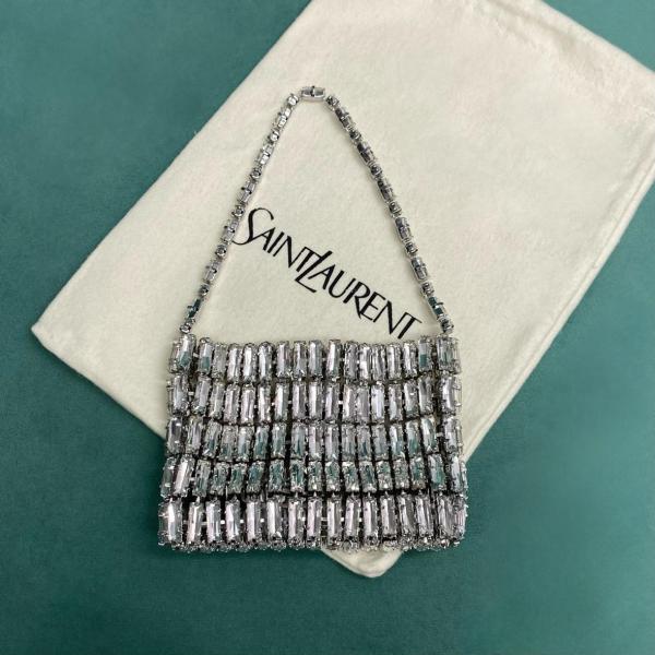 SAINT LAURENT Magnetic Closure Rhinestone Evening Bag Handbag Mini Women's Silver 788380-JBO7N-8926 L11.5*W2.5*H8.5 cm