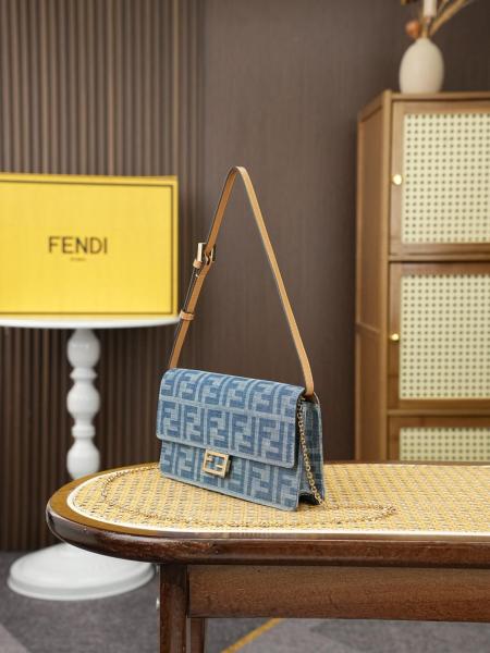 FENDI Baguette Denim Handbag Women's Light Blue 8M0565-AY6Y-F1X25 L18.8cm W3.5cm H9.5cm