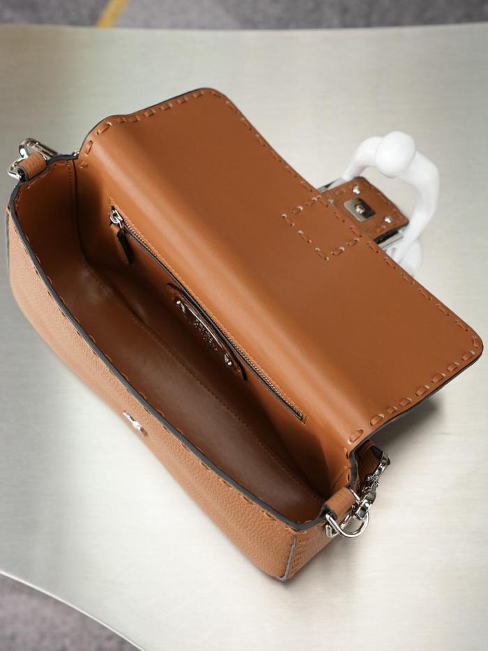 FENDI Baguette Cow Leather Shoulder Bag, Crossbody Bag, Handbag Medium Women's Coffee 8BR600-ARBB-F0EMR L27cm W6cm H15cm