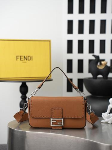 FENDI Baguette Cow Leather Shoulder Bag, Crossbody Bag, Handbag Medium Women's Coffee 8BR600-ARBB-F0EMR L27cm W6cm H15cm