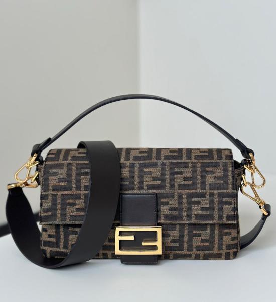 FENDI FFBaguette Detachable Strap Polyester Baguette Bag, One Shoulder Handbag Medium Women's Brown 8BR600-AFPM-F1GL7 L27cm W6cm H15cm