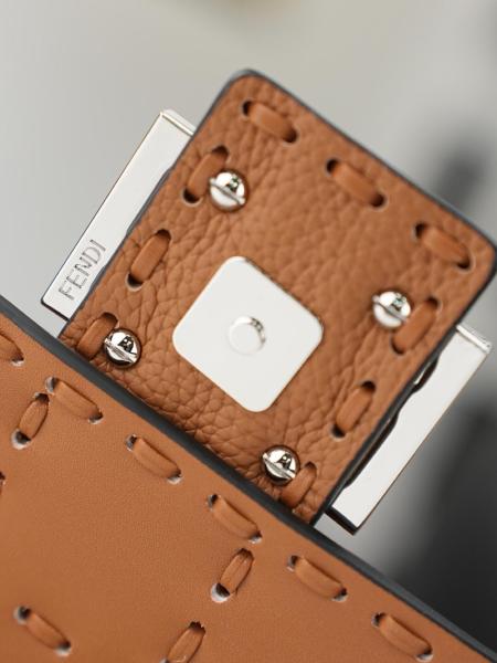 FENDI Baguette Cow Leather Shoulder Bag, Crossbody Bag, Handbag Medium Women's Coffee 8BR600-ARBB-F0EMR L27cm W6cm H15cm