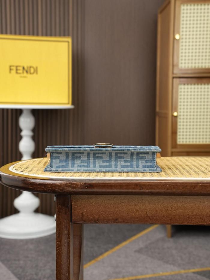 FENDI Baguette Denim Handbag Women's Light Blue 8M0565-AY6Y-F1X25 L18.8cm W3.5cm H9.5cm