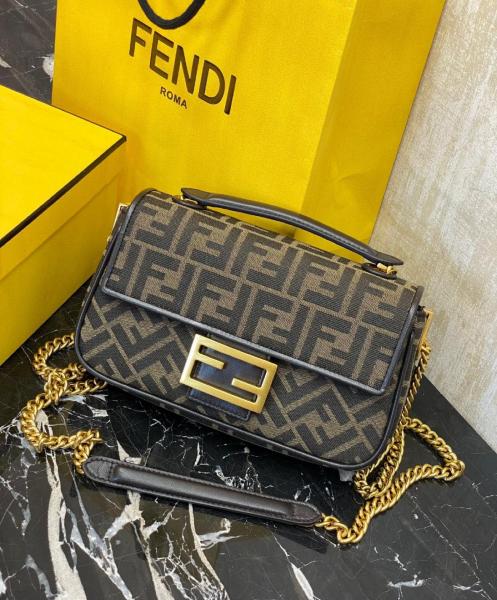 FENDI Baguette Calfskin Detail Baguette Bag, Portable Crossbody Bag, Shoulder Bag Medium Women's Brown 8BR793-AKBZ-F1EM3 L24cm W7cm H14.5cm