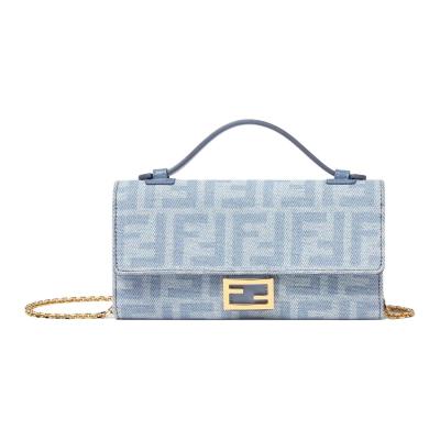 FENDI Baguette Denim Handbag Women's Light Blue 8M0565-AY6Y-F1X25 L18.8cm W3.5cm H9.5cm