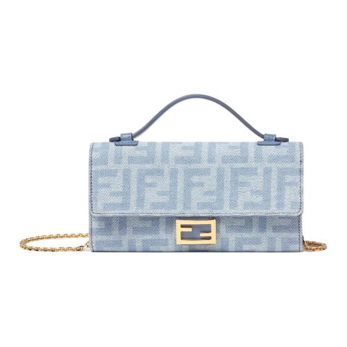 FENDI Baguette Denim Handbag Women's Light Blue 8M0565-AY6Y-F1X25 L18.8cm W3.5cm H9.5cm