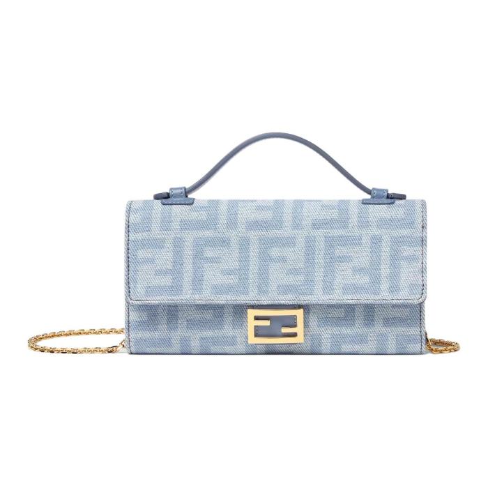 FENDI Baguette Denim Handbag Women's Light Blue 8M0565-AY6Y-F1X25 L18.8cm W3.5cm H9.5cm