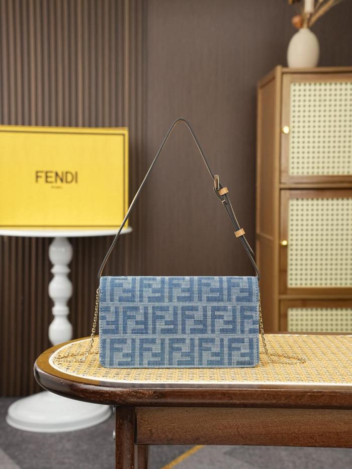 FENDI Baguette Denim Handbag Women's Light Blue 8M0565-AY6Y-F1X25 L18.8cm W3.5cm H9.5cm