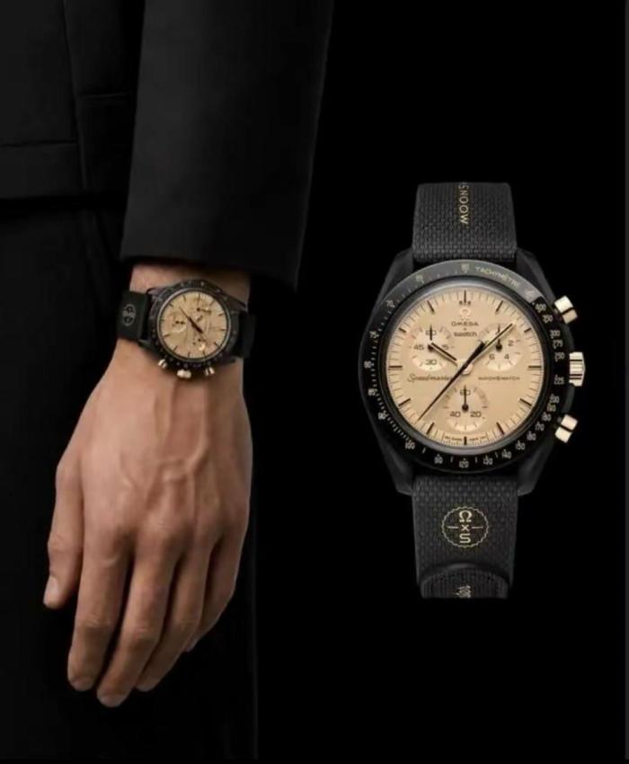Swatch × OMEGA MoonSwatch Collection –  Mission to the Moon  (1969 Edition) – Quartz Movement – ​​11g Gold Construction – Men's Watch – Swiss Made – 42mm – Gold Dial – Innovative Bioceramic Case – Rubber Strap