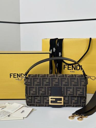 FENDI FFBaguette Detachable Strap Polyester Baguette Bag, One Shoulder Handbag Medium Women's Brown 8BR600-AFPM-F1GL7 L27cm W6cm H15cm