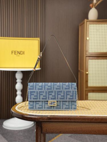 FENDI Baguette Denim Handbag Women's Light Blue 8M0565-AY6Y-F1X25 L18.8cm W3.5cm H9.5cm
