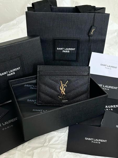 SAINT LAURENT Cassandre Grain Embossed Cow Leather Card Holders Regular Women's Black