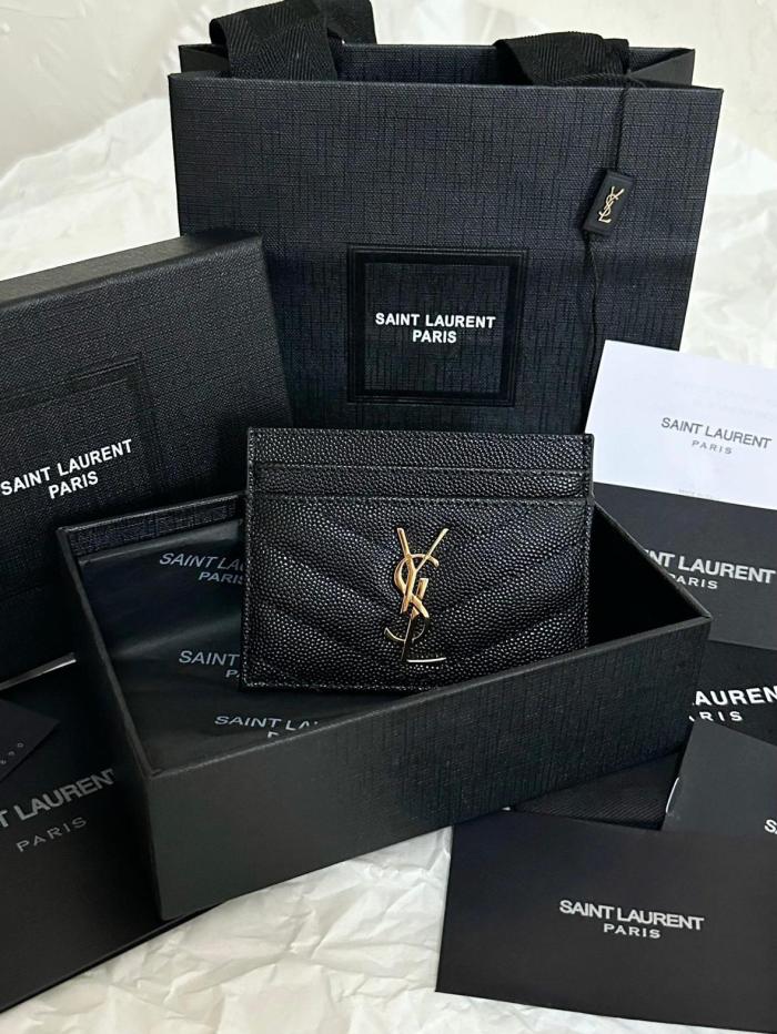 SAINT LAURENT Cassandre Grain Embossed Cow Leather Card Holders Regular Women's Black