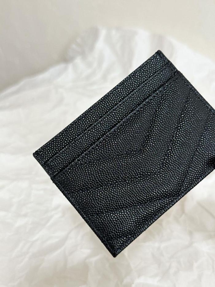 SAINT LAURENT Cassandre Grain Embossed Cow Leather Card Holders Regular Women's Black