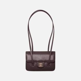 CHANEL Grain Embossed Shiny Calfskin & Gold Metal Flap Bag Shoulder Bags Small Women's Dark Brown AS6130-B23483-U8383 size L22cm W7cm H15cm