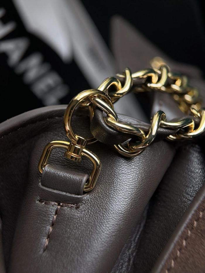 CHANEL Maxi Flap Suede Effect With Cow Leather & Gold Metal Crossbody Bags Extra Large Women's Dark Brown AS6281-B24009-UA850 L32cm W10cm H19.5cm