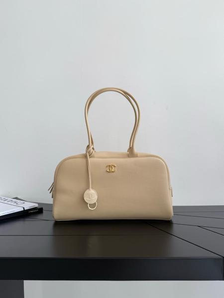 CHANEL Large Bowling Bag Calfskin & Gold Metal Shoulder Bags Large Women's Beige AS6211-B23874-U8372 L35.6*W12.5*H19cm